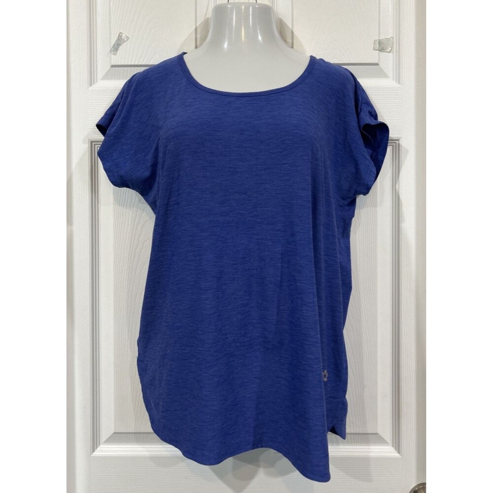Tuff Athletics Workout Top T Shirt Cap Sleeve Stretch Knit Blue Women’s L